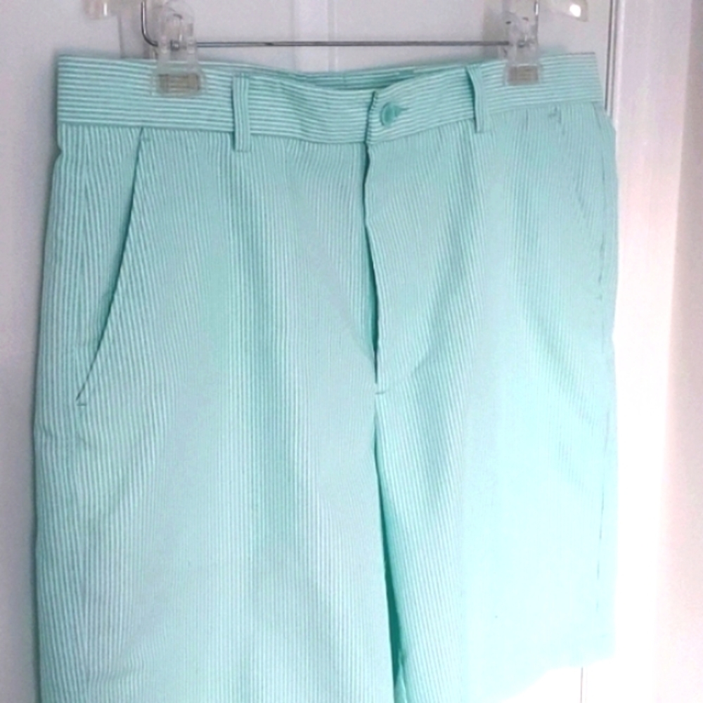 PEBBLE BEACH PERFORMANCE Green & White Striped Golf Shorts Mens Size 36